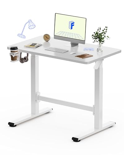 FLEXISPOT H7 Plus Gas Spring Adjustable Standing Desk Mobile Rolling Sit-Stand Workstation with Whee Cordless Stand Up Desk for Small Room & Home Office 40 One-Piece Desktop White height 27.645