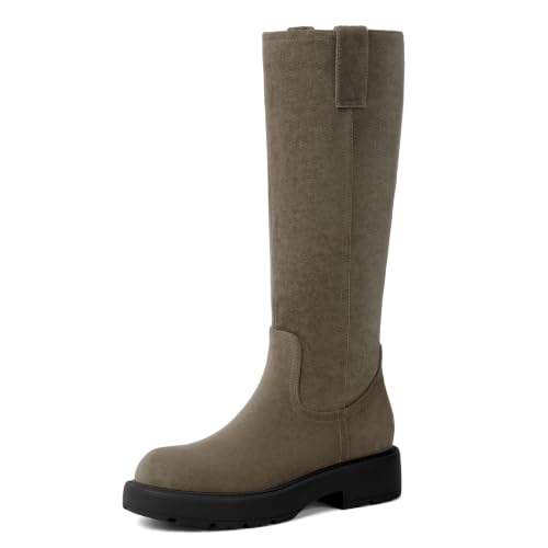 Image of VIUGJNEX Knee High Boots Women Low Heel Flat Chunky Fall Tall Riding Boots