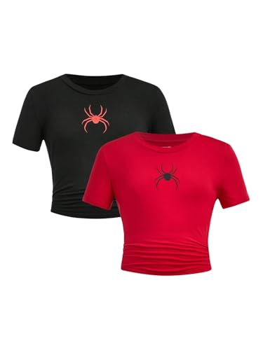 Girl's 2 Packs Graphic Tees Short Sleeve Crew Neck Crop Tops Slim Fit Summer Cute Tees