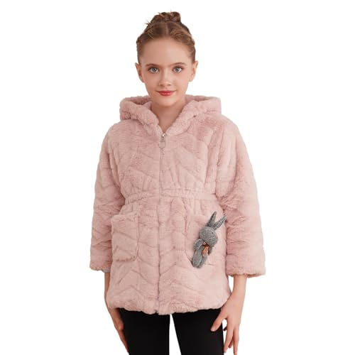 JanJean Toddler Girls Faux Fur Fleece Hooded Jacket Winter Thick Warm Zip-up Coat Outwear Full Winter with Rabbit Doll2