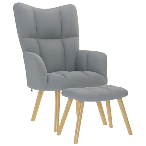 Tonture Relaxsessel mit Hocker, Hellgrau Stoff, Gemütlicher Polstersessel für Wohnzimmer, Schlafzimmer, Büro, Entspannung, Lesen, Indoor