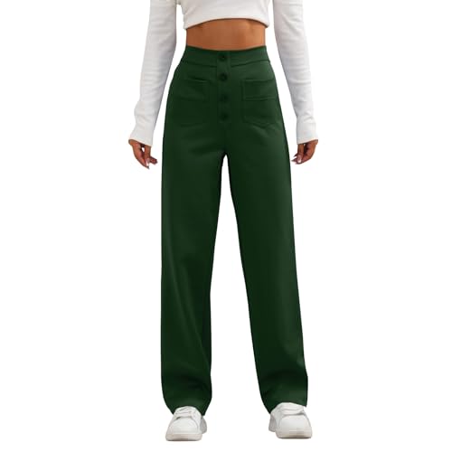 Generic Women's Straight Leg Dress Pants Fahion 2024 High Waisted Button Down Stretchy Business Work Trousers with Pockets