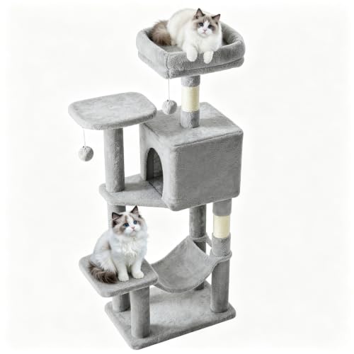 DUMOS 44 Inch Cat Tree Tower with Natural Sisal Scratching Posts