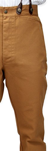 Historical Emporium Men's High Waist Classic Canvas Trousers, Victorian Western Pants with Suspender Buttons2