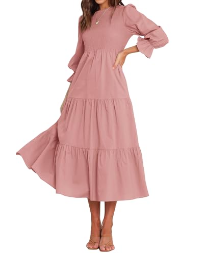 BTFBM Women Casual Long Sleeve Crew Neck Fall Dress Bohemian Relaxed Fit Floral Flowy Maxi Dresses Tiered Cocktail Dress