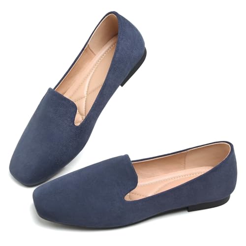 Image of ChaiRong Zhou Women Square Toe Ballets Flats Comfort Slip On Walking Shoes for Driving