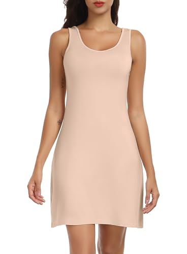 Lovasy Full Slips for Women Sleeveless Tank Tops Under Dress Wide Straps Mini Slip Nightwear Nude,Medium