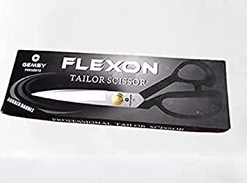 FLEXON Black Color Premium Professional Scissor with Rubber Handle Grip Used for Tailoring/Sewing Cutting Clothes Paper Size 10 inch