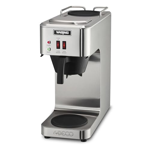 Image of Waring Cafe Deco Pour Over Coffee Brewer with Fits Large 64 oz Decanters | 3 Gallons per Hour, 2 Individual Warmers, Fits Large 64 oz Decanters, Stainless Steel, No Plumbing, NSF Certified