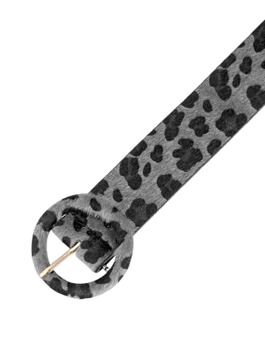 Womens Leopard Printed Retro Belts, 1.5" Width Wide Faux Fur Leather Round Buckle Waistband for Jeans Pants2