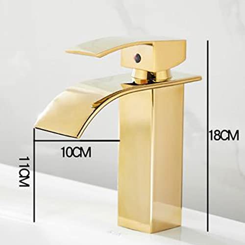 Robinet de salle de bain cascade or anti-éclaboussures à poignée unique en inox