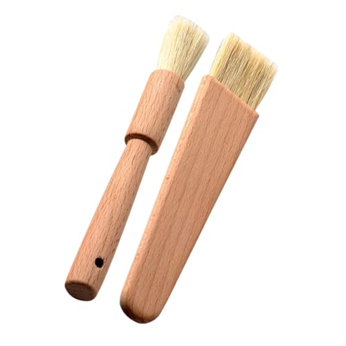 CIYODO 2pcs Natural Bristle Pastry Brush Khaki Cooking Brush for Baking Grilling Barbecue Handle Round Flat Design for Oil Sauce Marinade Application