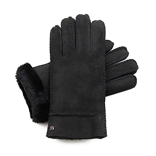 Hand Gewand by Weikert Adam und Eva -Lammfellhandschuhe aus spanischem Merino-Lammfell, extra weich, handgenäht, Herren Damen, Lederhandschuhe, warm gefüttert (Schwarz, 7.5)