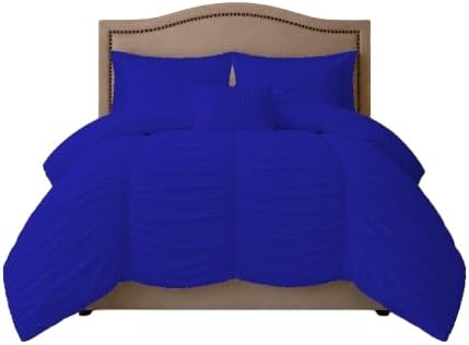BedDecor 3 Piece Ruched Pattern Duvet Set with Zipper & Corner Ties 100% Egyptian Cotton 500 Thread Count Premium Hotel Quality Decorative Bedding Navy Blue,Twin/TwinXL