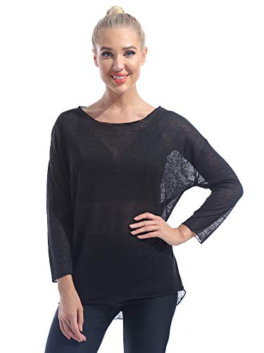 MSemis Camicia da Danza Classica Donna Elegante Maglietta a Manica Lunga Trasparente Crop Top Leggero Mesh T-Shirt Camicetta a Rete Top Sportivo Yoga Latino Danza Moderna Nero Taglia Unica