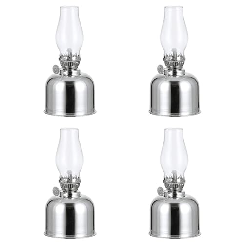 Moddeny 4 Pack antike Öllampe Laterne, 7,48 * 3,34 Zoll Metall Glas Öllampen drinnen Retro Kerosinlampe winddicht Desktop Öllampe für Schlafzimmer...