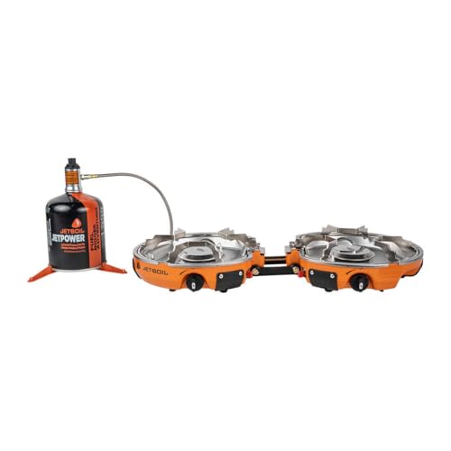 Jetboil Genesis Base Camp Kompaktes Kochsystem mit 2 Brennern Isobutanbetriebenes Solo-Mahlzeiten große Gruppenkochpfanne 25 4 cm Bratpfanne 5 l Flussmittelring Kochtopf Tragetasche