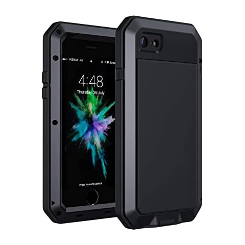 Lanhiem for iPhone SE 2022/2020 Case, iPhone 7/8 Case Heavy Duty Shockproof Tough Armour Metal Case with [Tempered Glass], Full Body Protective Case Cover for iPhone SE 3 and iPhone SE 2 -Black Cover