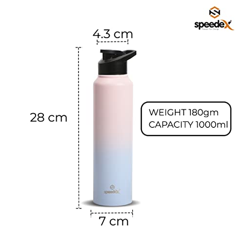 Image of Speedex Stainless Steel Water Bottle 1 Ltr, Leak Proof Sipper Cap, BIS Approved 1000 ml Metal Bottle For Daily, Office, School, Gym, Travel Use for Men, Women, Kids, Adults, Blue Pink, Set of 1