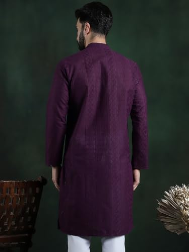 Image of SOJANYA (Since 1958 Men's Pure Cotton Checked Embroidered Long Kurta | Traditional for Diwali Celebrations