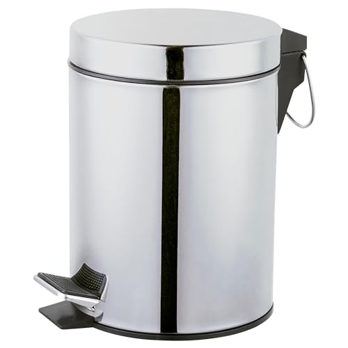 Amig - Cubo de Basura para Baño con Pedal 3 Litros Mod. Linea - Color Inox Pulido - Apertura Higiénica sin Manos - Ø16,8 x 25,5 cm - Acero Inoxidable - Papelera Redonda con Cubo Interior Removible