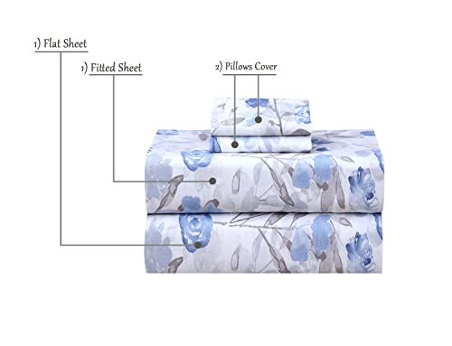 RUVANTI 100% Cotton Full Size Bed Sheets, 4 Pieces, Soft & Breathable Percale Weave Bedding, Deep Pocket 16", Hotel Standard, Crisp Cool Feel, Durable, Perfect Sheet Set Floral, Monotones