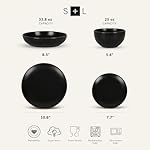 Stone Lain Brasa Stoneware 16 Piece Modern Dinnerware Set, Plates and Bowls, Service for 4, Black, Microwave & Dishwasher Safe - Image 2