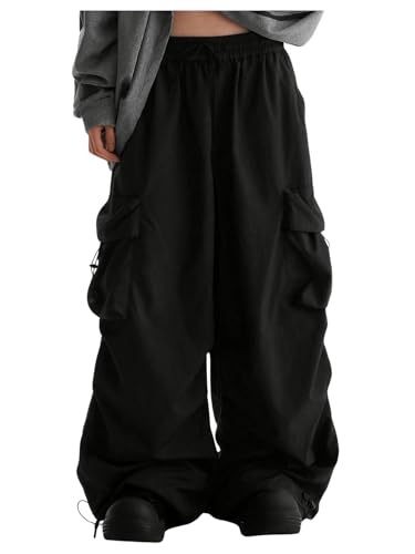 GORGLITTER Men's Baggy Cargo Pants Wide Leg Casual Drawstring Waist Track Pants with Pockets