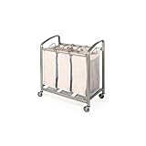 Seville Classics Deluxe Mobile 3-Bag Heavy-Duty Laundry Hamper Sorter Cart