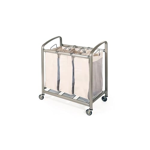 Seville Classics Deluxe Mobile 3 Heavy-Duty Laundry Hamper Sorter Bag Cart, Champagne