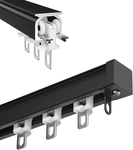 Tringles à rideaux robustes en aluminium - Système de rails de plafond flexibles - Rails à rideaux avec roulettes - Kit complet de tringle à rideaux pour...