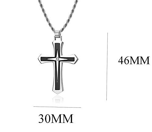 JO WISDOM Cross Necklace 316L Stainless Steel Titanium Steel Cross Crucifix Pendant Cross Black and Silver Religious Jewelry for Men and Women with Pearl Chain4