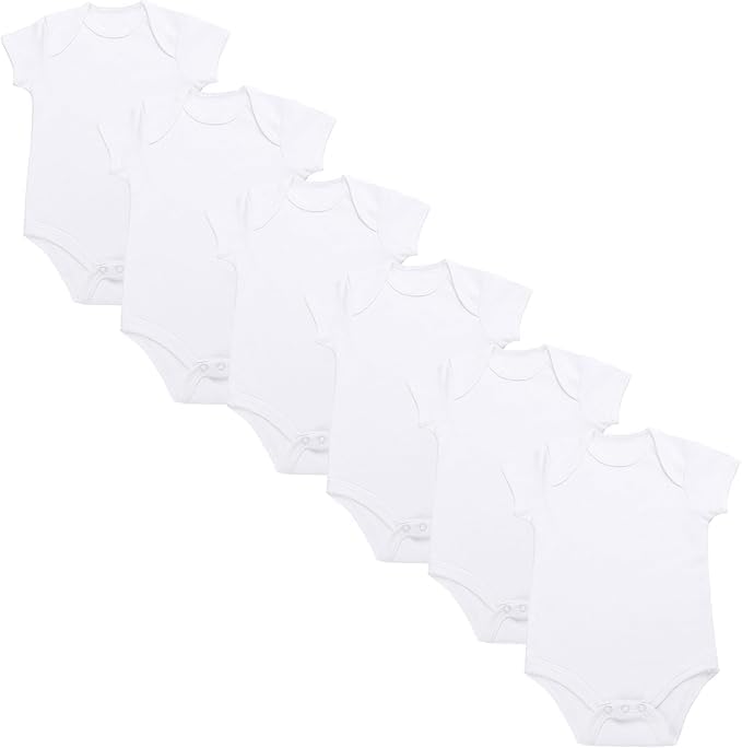 Baby Bodysuits Cotton 6 Pack Short Sleeve White Vests Tops Boy Girl (White 6 Pack 0-3 Months)