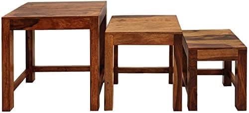 Image of Sheesham Wood Nesting Table Set of 3 Pieces Stool for Living Room | Nesting Stool Sheesham | Wooden Stools | Nesting Table Set of 3 Pieces