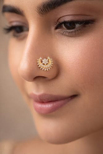 Image of Etasha 925 Sterling Silver Gold Plated Nosepin for Women & Girls with Elegant Design | Stylish & Comfortable | Ideal for Casual Outings, Parties, Weddings, Gifting & Daily Use | 6 months warranty