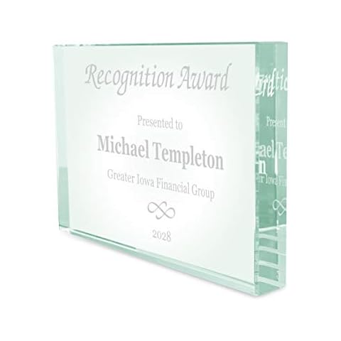 Awards4U Glass Trophy Award Plaque - 6x4 Custom Glass Plaques Personalized Engraved - Choose Your Title: Appreciation, Achievement, Shining Star, Excellence, Retirement, Above and Beyond Cover
