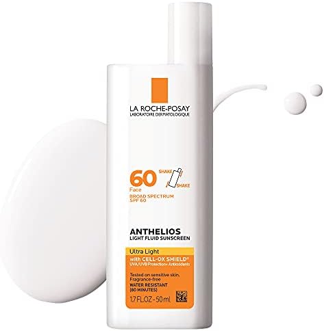La Roche-Posay Anthelios Light Fluid Face Sunscreen Broad Spectrum SPF 60, Sensitive Skin Sunscreen, Oxybenzone Free, Oil Free, Non-Comedogenic