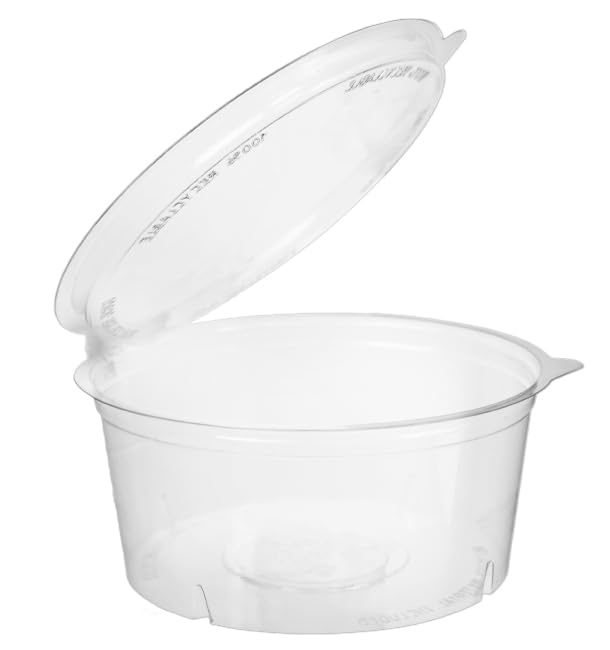 Monouso | 200 Tarrina Redonda con Tapa Bisagra 750ml, PET, Salsas, Biodegradables, Envases para Comida, Comercio, Multiuso
