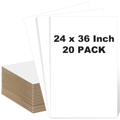 Image of 20 Pack 24 x 36 Inch Corrugated Cardboard Sheets Flat Cardboard Sheets Packaging Inserts Flat Square Inserts Squares Separators for Shipping Packing Mailing Crafts(White Single Face)