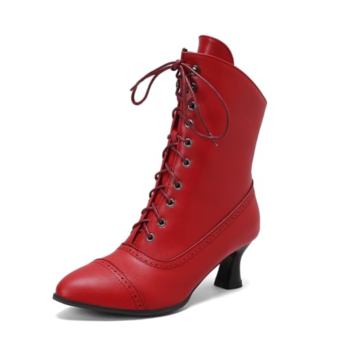 Bottes victoriennes femme bottines vintage lacets bout amande talon cône rouge taille 41