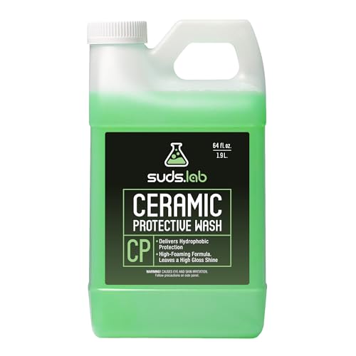 Suds Lab CP Ceramic Protective Wash Hydrophobic Finish Car Wash Soap Water Activated Easy To Use Water and Dirt Repelling Cleaner And Finish Treatment High Gloss Spot Free Shine 64 oz.