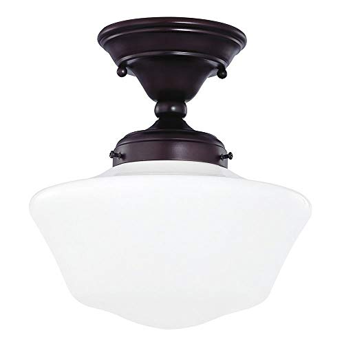Design Classics Lighting 10 Inch Bronze Retro Farm Style Schoolhouse Ceiling Light with Milk Frosted Glass