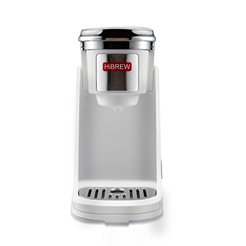 HiBREW Single Serve White Compact K Cup Coffee Brewer Coffee Maker for Travel Camping Compatible Ground Coffee (including Reusable K Cup and 50 Disposable Filters)