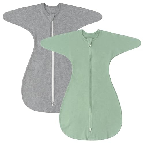Image of ZIGJOY Baby Transitional Swaddles for Newborns: 0.5 Tog Arms Up Sleep Sack 3-6-12 Months Soft Cotton Shark Fin 2 Way Zipper