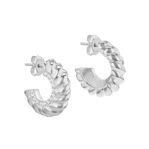 Demi-créoles torsadées argent sterling boucles d'oreilles CZ femme