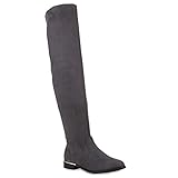 overknees grau zalando  Damen Stiefel Overknees Veloursleder-Optik Winterstiefel Langschaftstiefel Metallic Blockabsatz Schuhe 122683 Grau 36 Flandell
