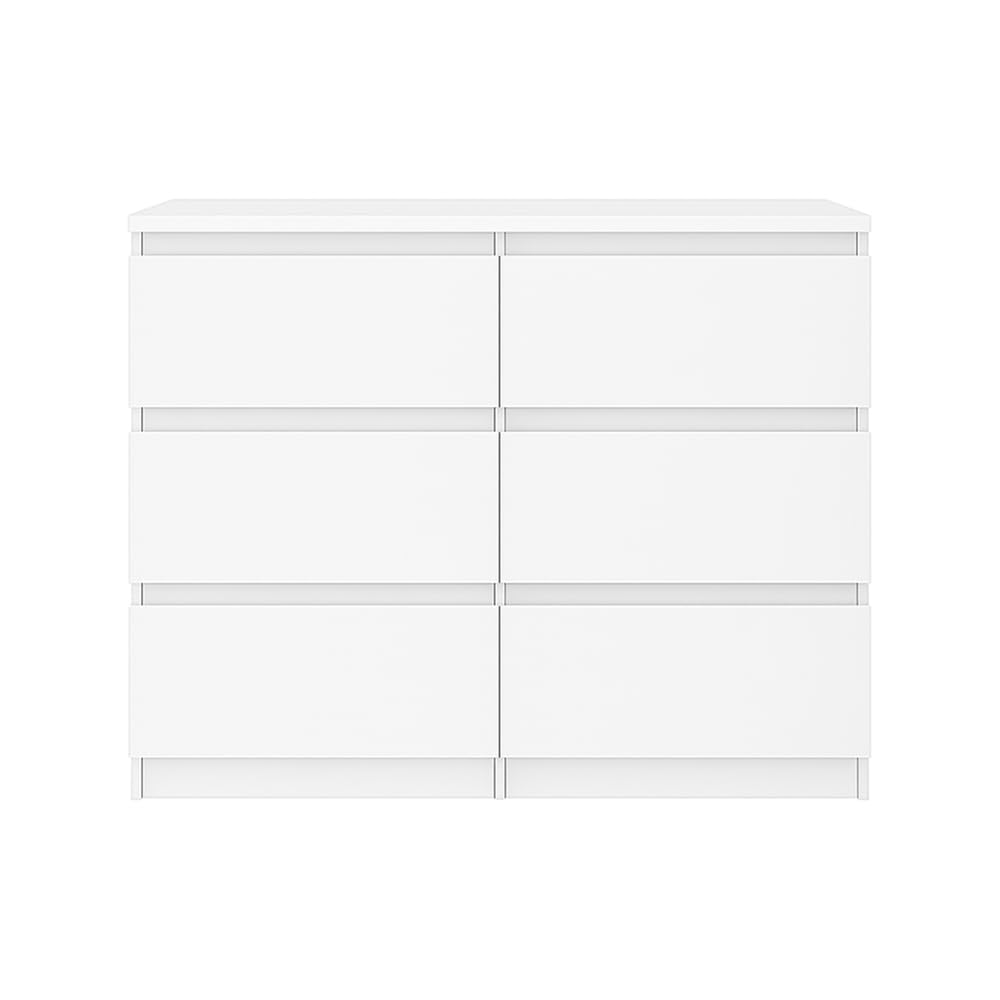 Kommode Basic Weiß mit 6 Schubladen | Viel Stauraum, 100x75x40 cm | Schubladenschrank für Schlafzimmer, Wohnzimmer, Büro oder Kinderzimmer