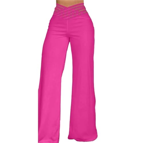 Pantalon de yoga rose red taille L à jambes larges et maille d'été pour femme