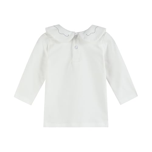 Image of Toddler Kids Girl Boy Blouses Long Sleeves Solid Color Doll Peter Pan Collar T-Shirt Top Bottom Tees