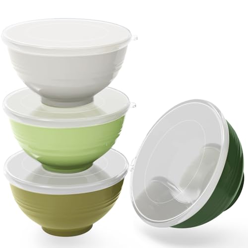 Greentainer Lot de 4 grands bols à céréales incassables avec couvercles - En plastique léger - Passe au lave-vaisselle et au micro-ondes - Pour céréales,...